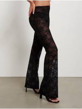 Tiger Mist Black Sheer Lace Flare Pants